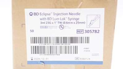 BD 305782 Eclipse Injection Needle with Luer-Lok Syringe 3ml 23G x 1 - Box of 50